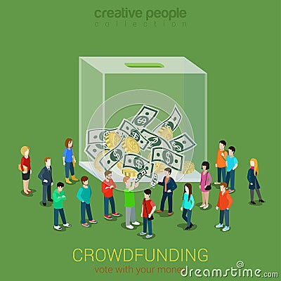 Business idea crowdfunding volunteer concept flat 3d isometric Vector Illustration