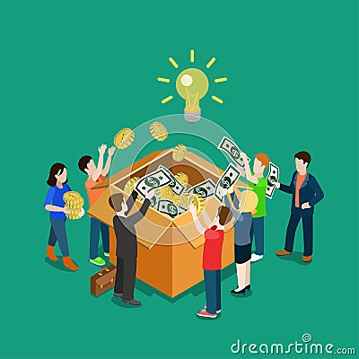 Business idea crowdfunding volunteer concept flat 3d web isometric Vector Illustration