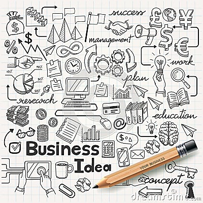 Business Idea doodles icons set. Vector Illustration