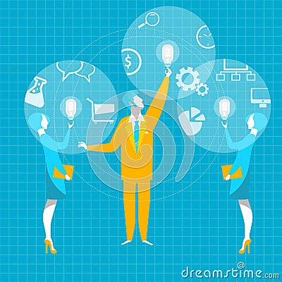 Business idea.Merge collaboration idea gear bulb business head handshake Vector Illustration