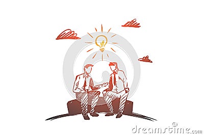 Business idea, partners, together, teamwork concept. Hand drawn isolated vector. Vector Illustration