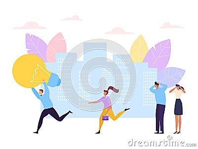 Business idea thief concept, vector illustration. Man character theft bulb and run, steal businessman brain work symbol. Vector Illustration
