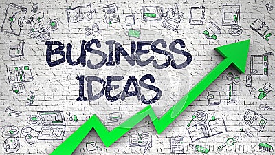 Business Ideas Drawn on Brick Wall. 3d. Stock Photo