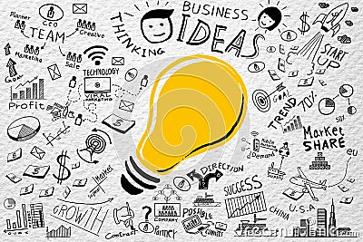 Business ideas.Freehand drawing Light bulb business doodles set,Inspiration concept modern design,Ideas workflow background. Stock Photo