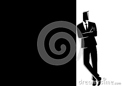 Businessman Leaning At Dark Blank Space Vector Illustration