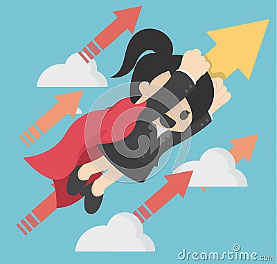 Business illustration concept Super woman launching on creative Vector Illustration