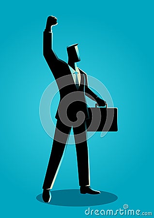 Confident businessman raising his right arm Vector Illustration