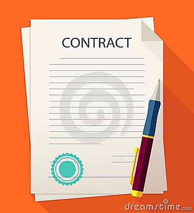 Business illustration contract with pen. Vector Illustration