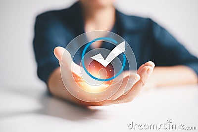 Business implemented a technology-driven system to check and guarantee quality with approval process that ensures management and Stock Photo