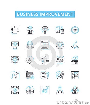 Business improvement vector line icons set. Optimization, Performance, Efficiency, Expansion, Streamlining, Automation Vector Illustration