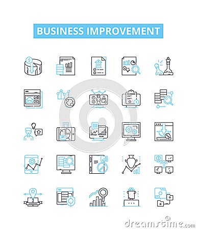 Business improvement vector line icons set. Optimization, Performance, Efficiency, Expansion, Streamlining, Automation Cartoon Illustration