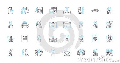 Business industry linear icons set. Economy, Marketing, Entrepreneur, Management, Finance, Strategy, Innovation line Vector Illustration