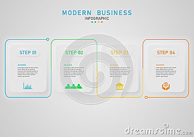 Modern business 4step square infographic with top button clean white Vector Illustration