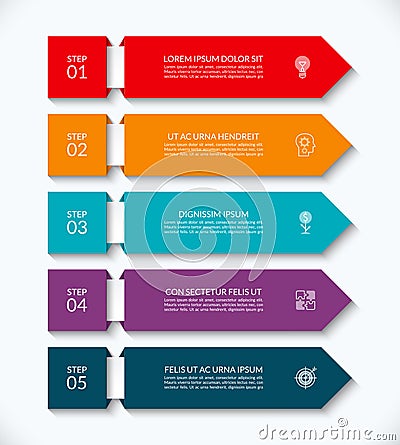 Business infographic arrow template with 5 options. Can be used for diagram, graph, chart, report, web design. Vector Illustration