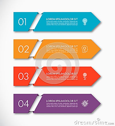 Business infographic arrow template with 4 options. Can be used for diagram, graph, chart, report, web design. Vector Illustration
