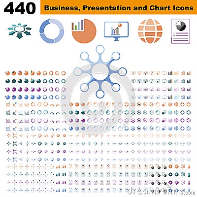 Business infographic, chart, presentation, report and visualization elements with color. Stock Photo