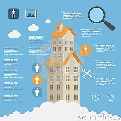 Business infographic construction of apartment houses on flat design Cartoon Illustration