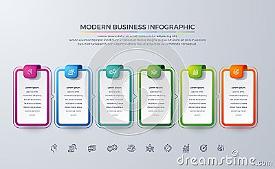 Business Infographic design with 6 process choices or steps. Design elements for your business such as reports, brochures, Vector Illustration