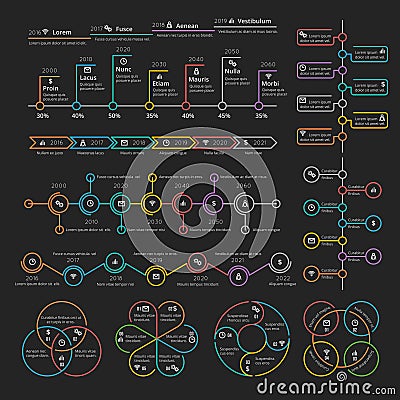 Business infographic elements collection vector timelines and charts for presentation booklet Vector Illustration