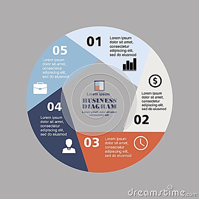 Business infographic pentagon in flat design. Layout for your options or steps. Abstract pattern for background Stock Photo