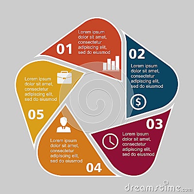 Business infographic pentagon in flat design. Layout for your options or steps. Abstract pattern for background Stock Photo