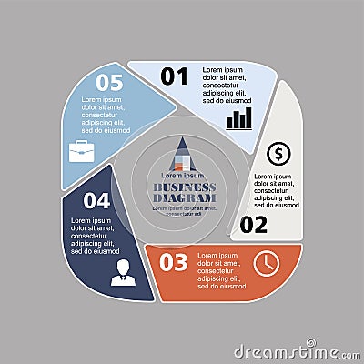 Business infographic pentagon in flat design. Layout for your options or steps. Abstract pattern for background Stock Photo