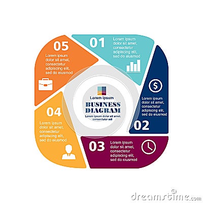 Business infographic pentagon in flat design. Layout for your options or steps. Abstract pattern for background Stock Photo