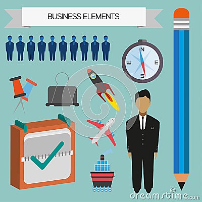 Business infographic with rocket, plane, ship and a person, flat design Vector Illustration