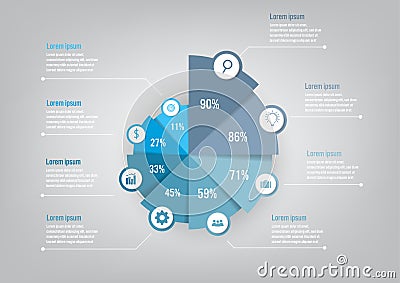 Business infographic template with 8 options pie chart, Abstract elements diagram or processes and business flat icon, Vector Vector Illustration