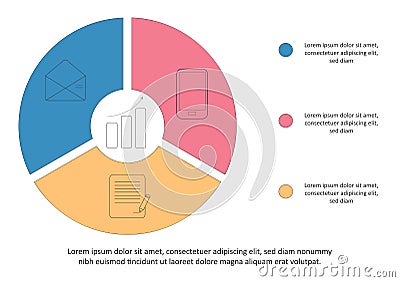 Business infographic template. Timeline with 3 options, steps, circle. Vector illustration. Can be used for workflow diagram, Stock Photo