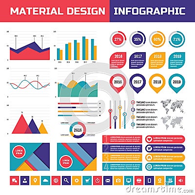 Business infographic vector set in material design style. Business infographics elements. Infographic in flat style design. Vector Illustration