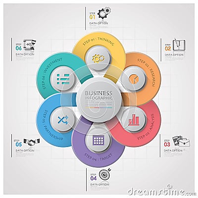 Business Infographic With Weaving Curve Circle Step Diagram Vector Illustration