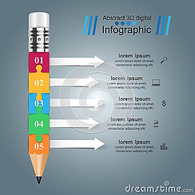 Business Infographics. Pencil icon. Vector Illustration