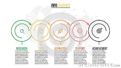 Business infographics. Presentation slide, chart, diagram with 5 steps, circles. Vector Illustration