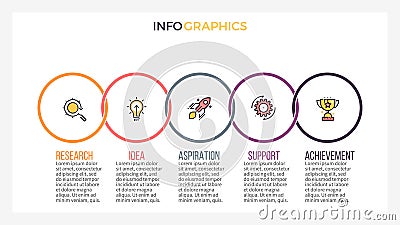 Business infographics. Presentation slide, chart, diagram with 5 steps, circles. Vector Illustration