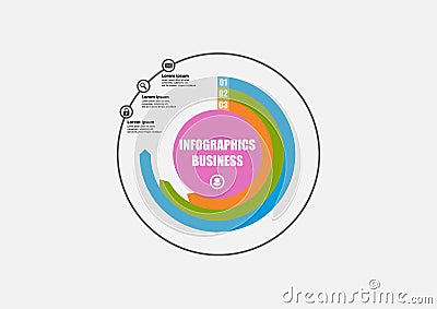 Business infographics round vector graph options. Planning infographic design business infographic template with 3 options. Vector Illustration