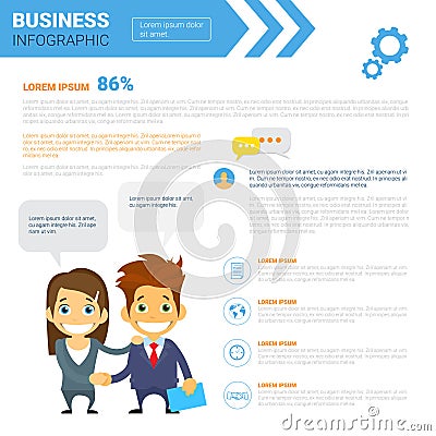 Business Infographics Set With Copy Space For Presentation Meeting Negotiation Businesspeople Handshake Concept Vector Illustration