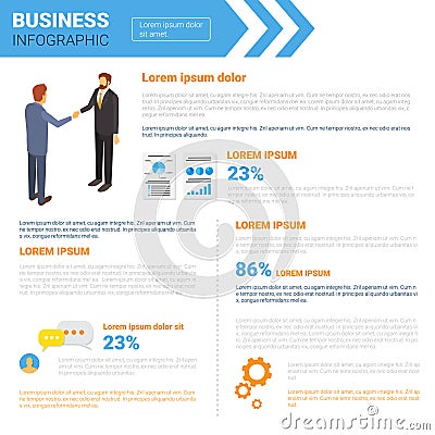 Business Infographics Set With Copy Space For Presentation Meeting Negotiation Businesspeople Handshake Concept Vector Illustration