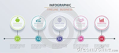 Business infographics template 5 data with circle. Can be used Vector Illustration