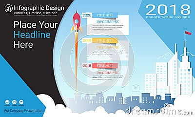 Business infographics template, Milestone timeline or Road map with Process flowchart 3 options. Vector Illustration