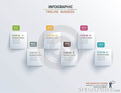 Business infographics template 6 steps with square. Can be used Vector Illustration