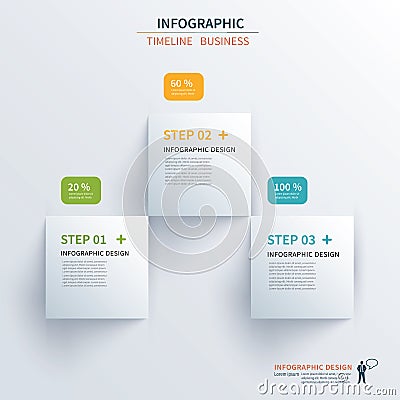 Business infographics template 3 steps with square. Can be used Vector Illustration
