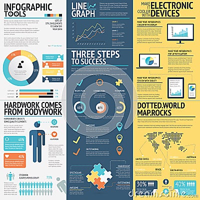 Business infographics vector elements in 3 flat business colors Vector Illustration