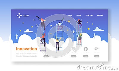 Business Innovation Landing Page. Business Vision Concept with Flat Characters in Search of Creative Idea. Website Vector Illustration