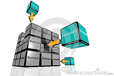 Business and Innovation symbolized with flying cubes Stock Photo