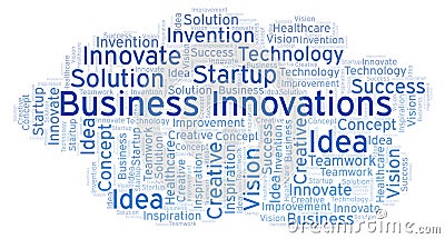 Business Innovations word cloud, made with text only. Stock Photo