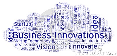 Business Innovations word cloud, made with text only. Stock Photo