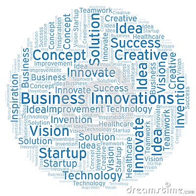 Business Innovations word cloud, made with text only. Stock Photo