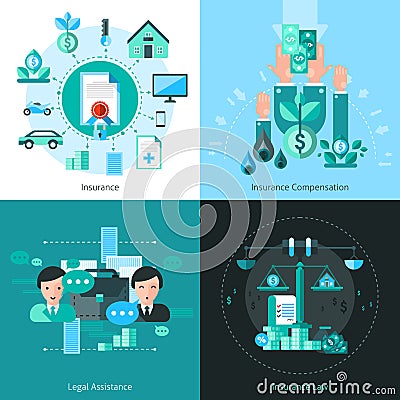 Business Insurance Concept Icons Set Vector Illustration