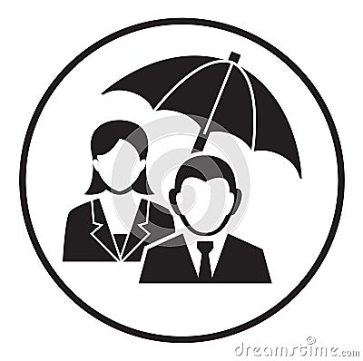 Business insurance sign icon with man and woman under umbrella Vector Illustration